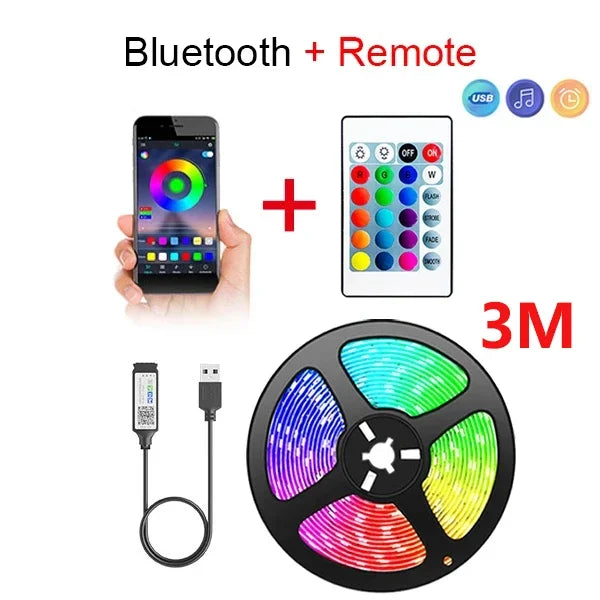 Bluetooth LED Strip Lights Smart SMD 5050 APP Remote Control Flexible Ribbon Diode Lamp Tape TV Backlights Game Room Home Decor