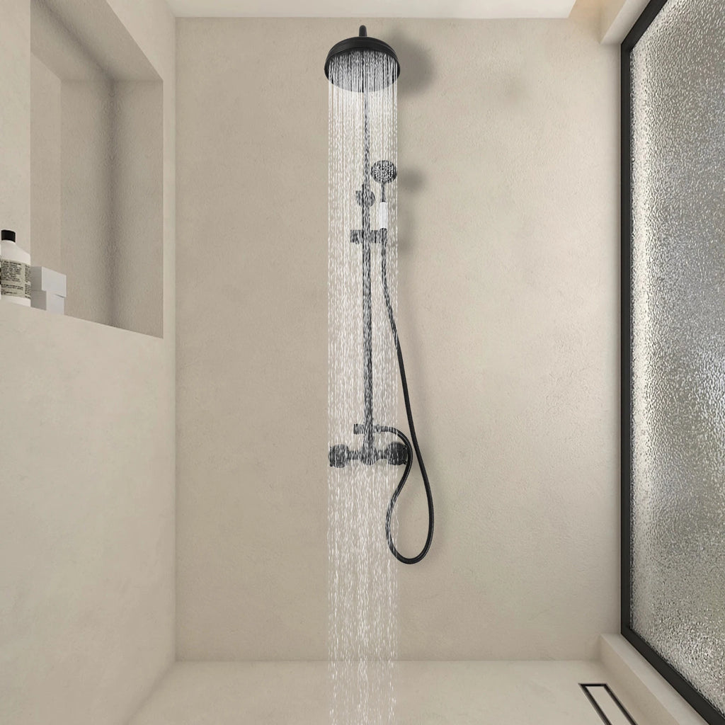 Schwarzes Wandmontiertes Duschset, Messing-Edelstahl-Kupfer-NBR & Polier-Sprühverfahren, Ideal Für Badezimmer Hotels Clubs