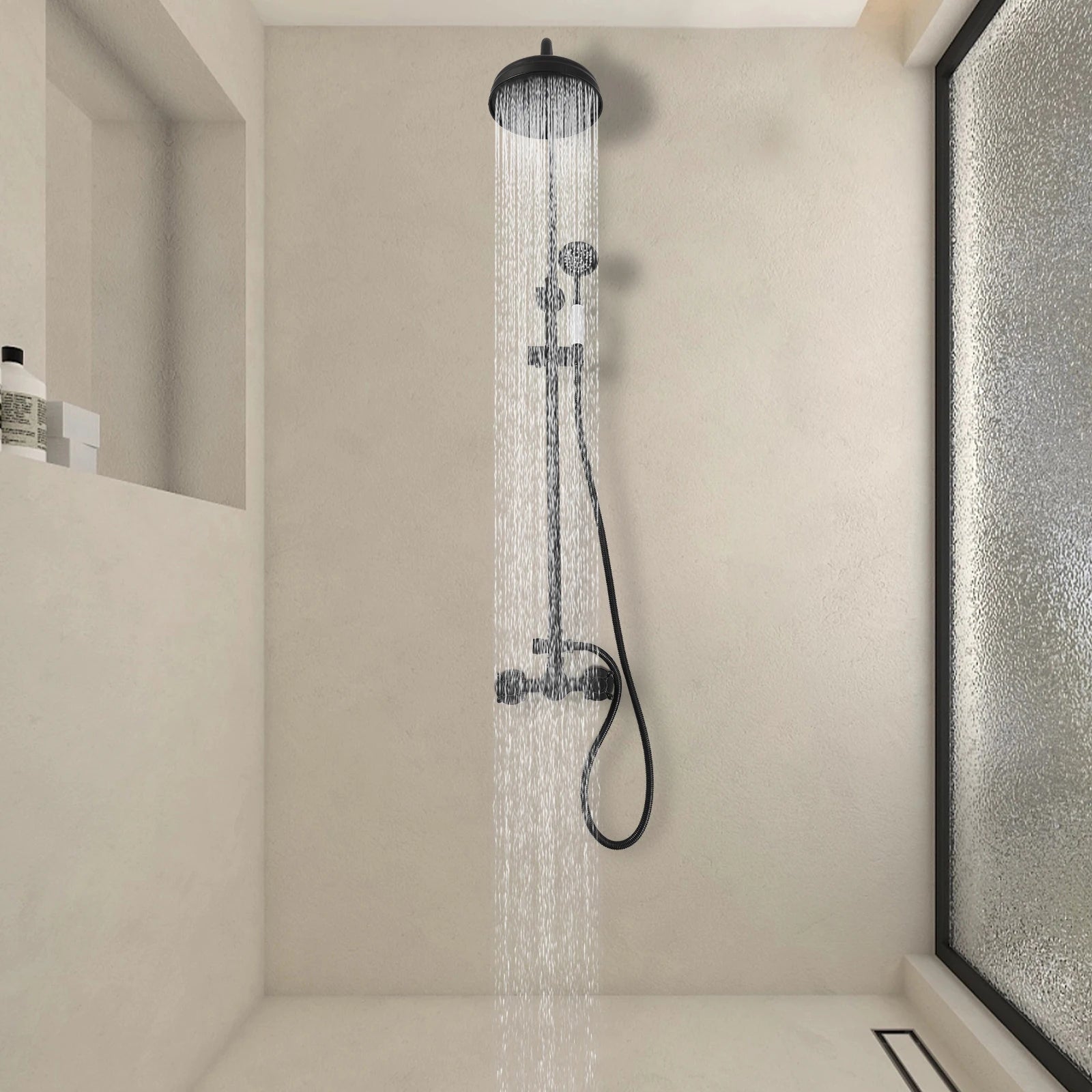 Schwarzes Wandmontiertes Duschset, Messing-Edelstahl-Kupfer-NBR & Polier-Sprühverfahren, Ideal Für Badezimmer Hotels Clubs