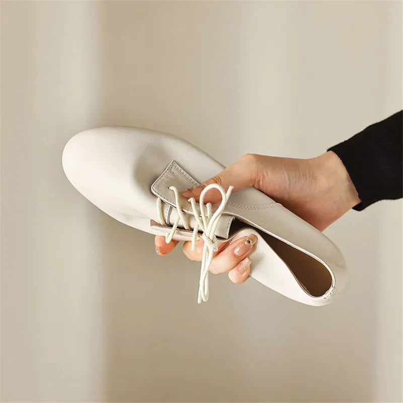 2023 Spring New Cow Leather Women Shoes Fashion Lace-Up Oxford Shoes Round Toe Soft Low Heel Shoes Woman Zapatos De Mujer Pumps