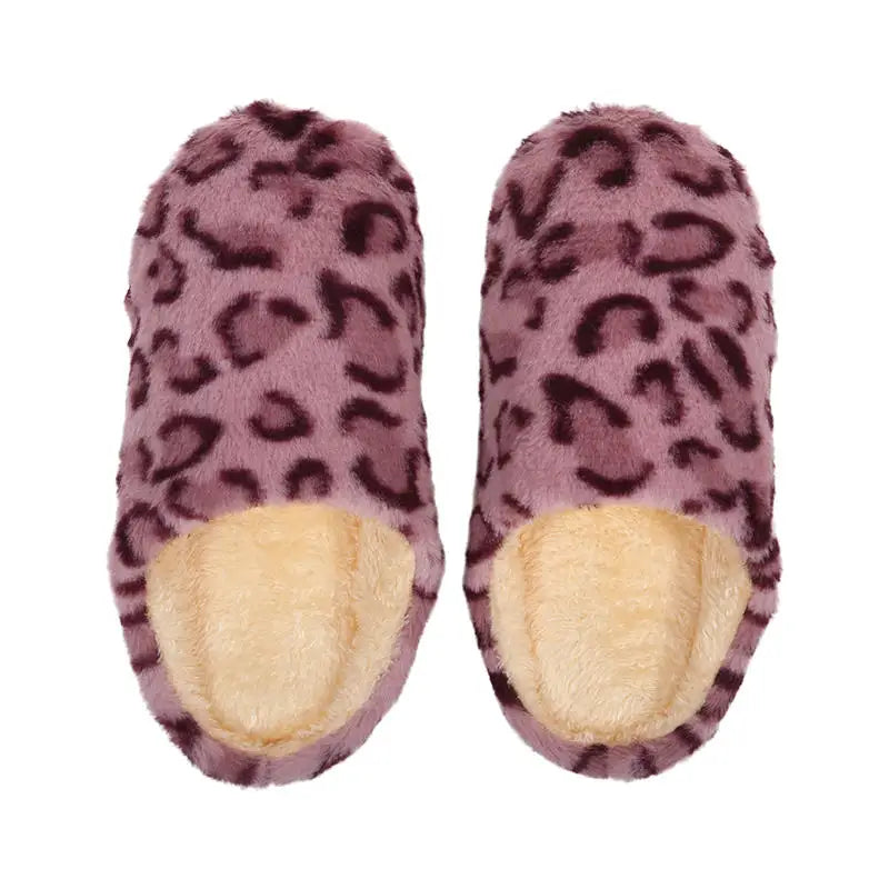 Women Men Leopard Print House Slippers Winter Warm Soft Fur Indoor Bedroom Non-Slip Floor Shoes for Couples Home Slides
