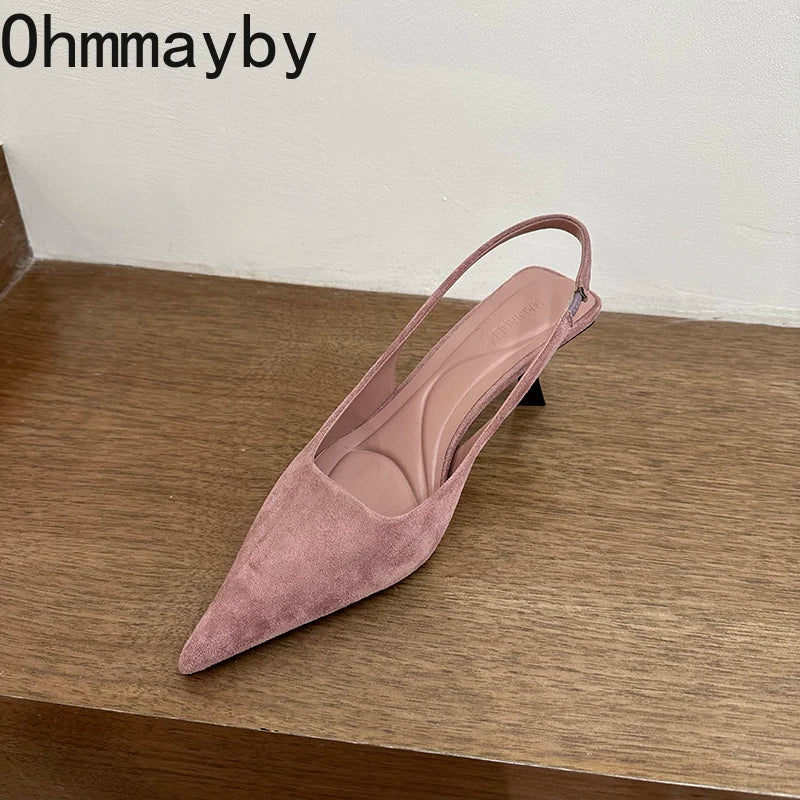 2026 Spring Summer Slip On Women Sandals Shoes Fashion Pointed Toe High Heel Stripper Party Ladies Slingbacks Sandalias Shoes