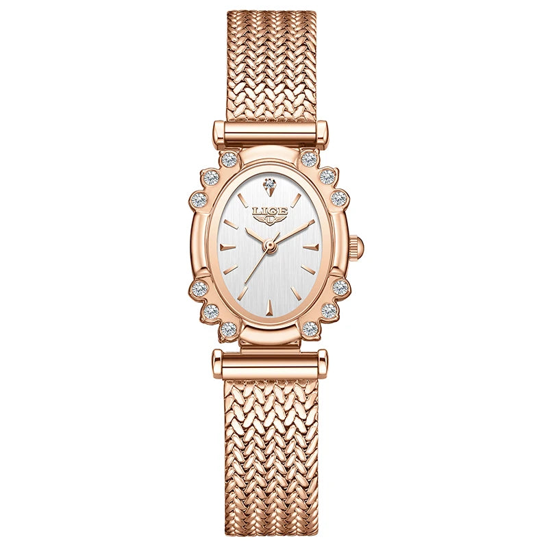 LIGE 2026 Luxury Women Watches Fashion Gold Black Rectangle Woman Quartz Watches Stainless Steel Band Wristwatches Reloj Mujer