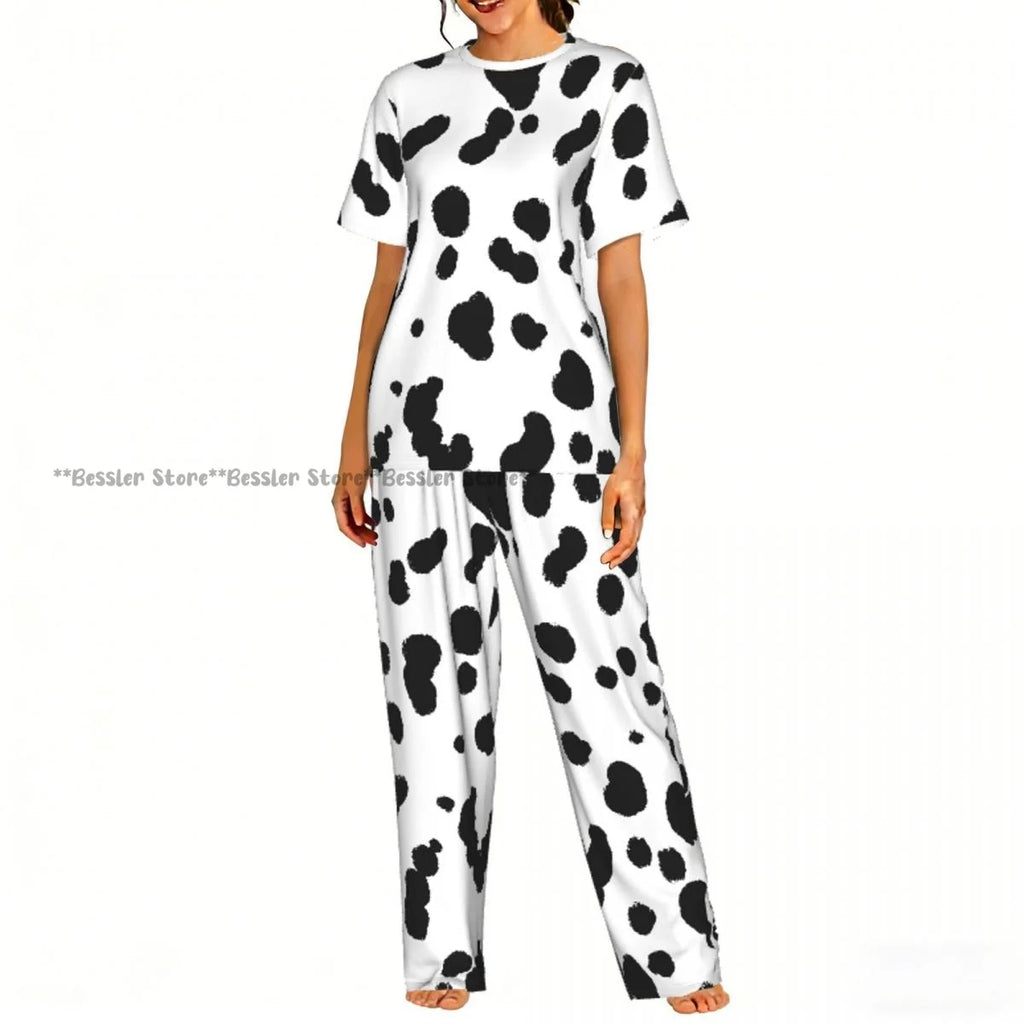 Women's Pajamas Set Dalmatian Pattern Short Sleeve Sleepwear 2 Piece Homewear Loungewear