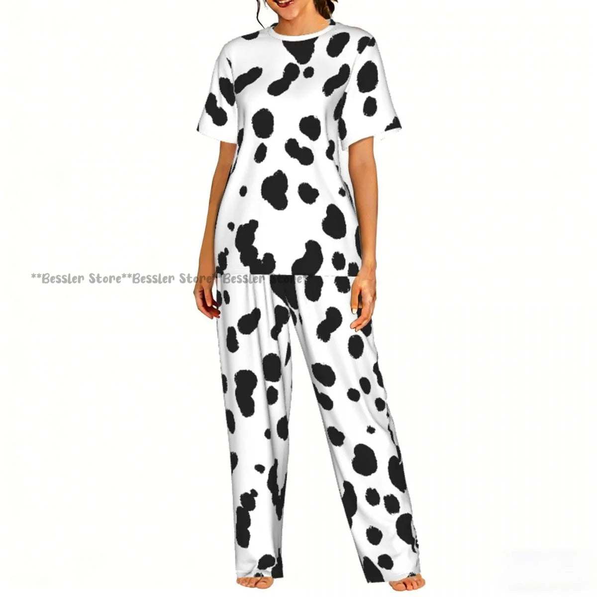 Women's Pajamas Set Dalmatian Pattern Short Sleeve Sleepwear 2 Piece Homewear Loungewear