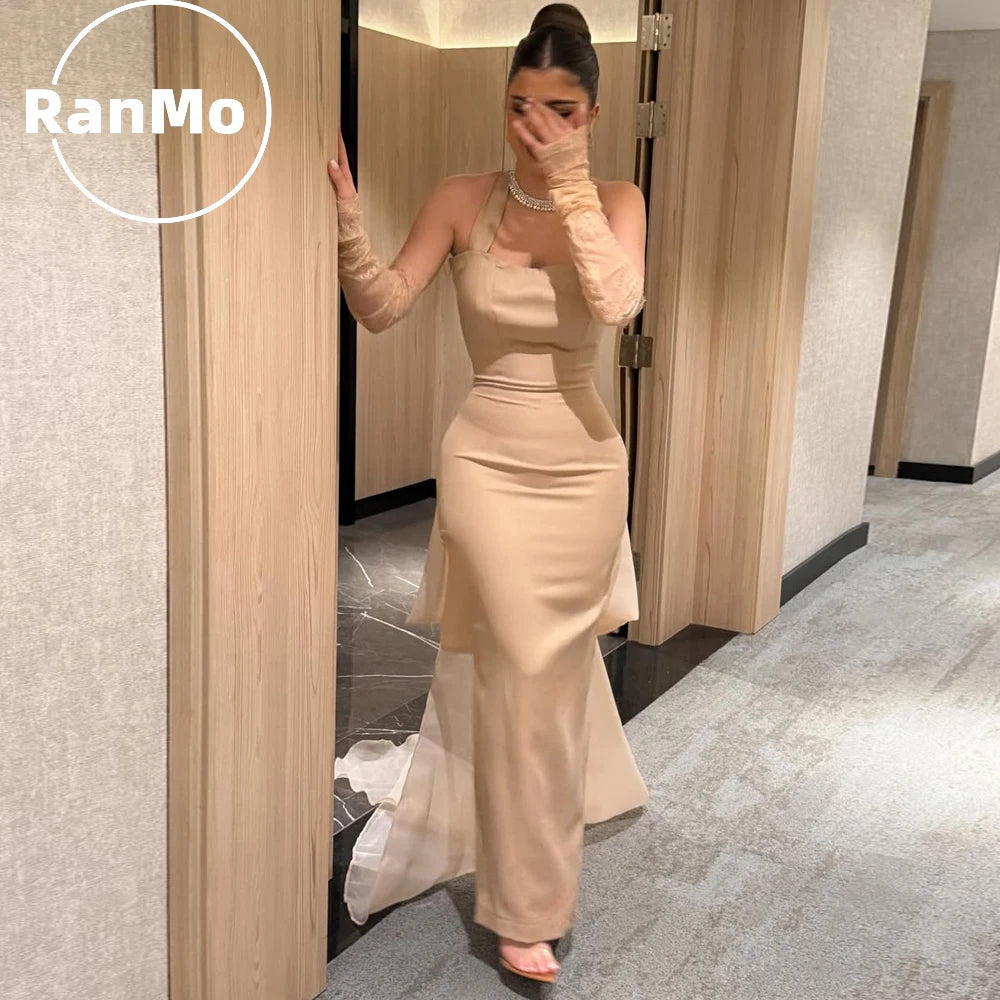Ranmo Elegant Vintage Sweet Champagne Crystal Mermaid Bow Backless New Customize Formal Occasion Prom Dress Evening Party Gowns