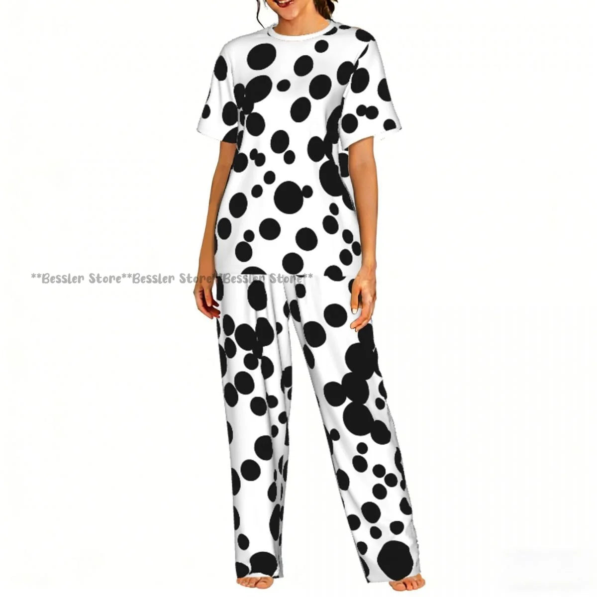 Women's Pajamas Set Dalmatian Pattern Short Sleeve Sleepwear 2 Piece Homewear Loungewear