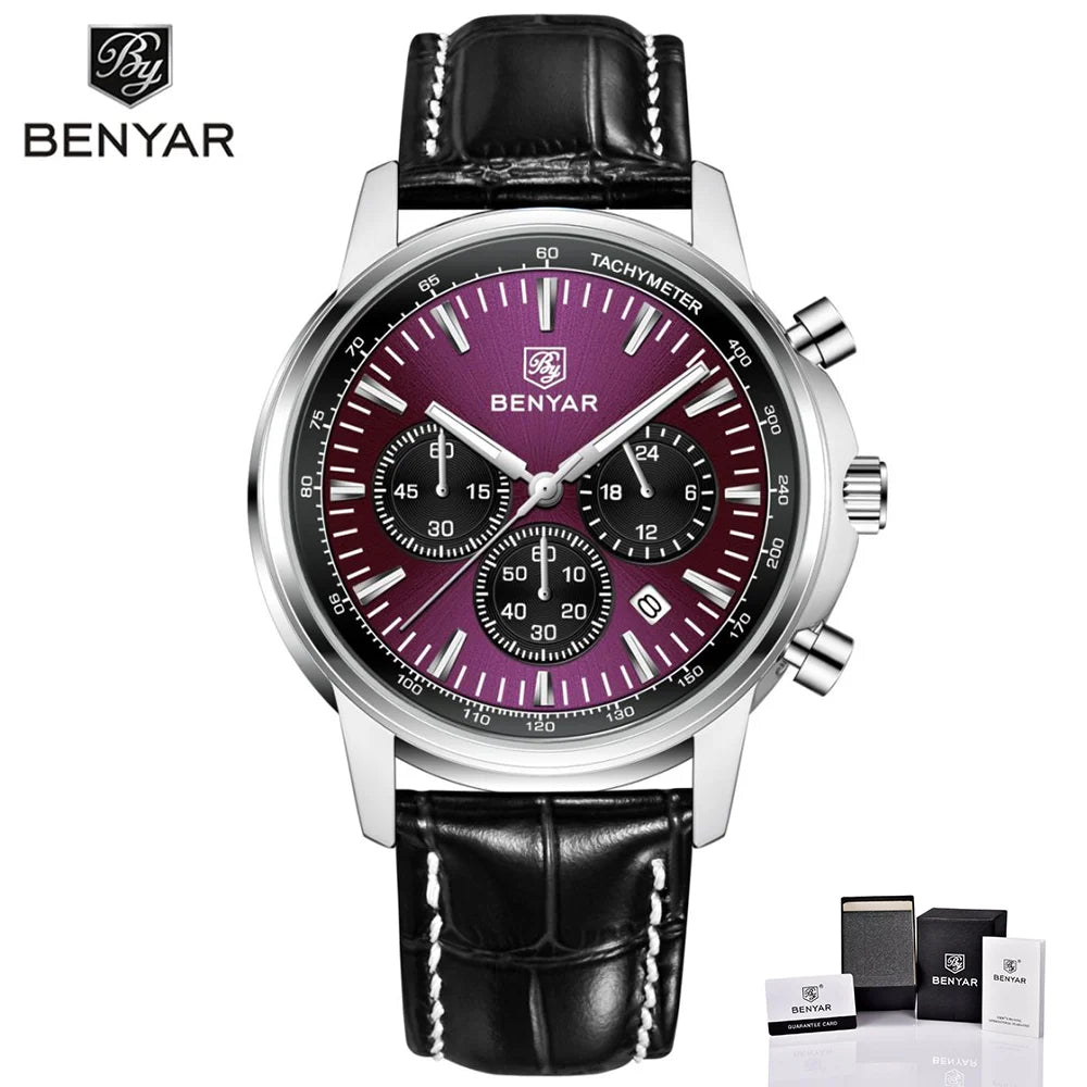 BENYAR New 46MM Men's Top Brand Business Quartz Chronograph Watch Waterproof Sports Men's Quartz Watch Gift Box Packaging