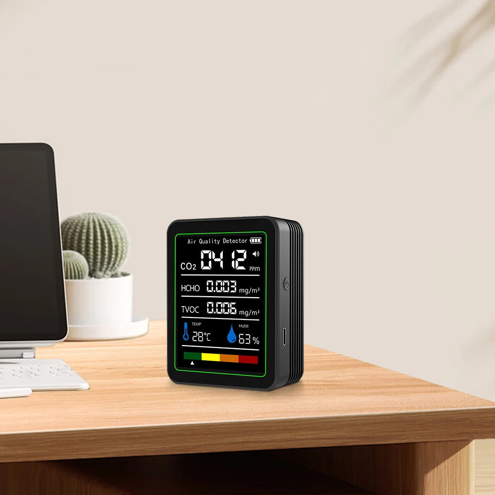 5 In 1 Formaldehyde Monitor Digital Display Carbon Dioxide Detector Temperature Humidity Monitor for Air Quality Detecting