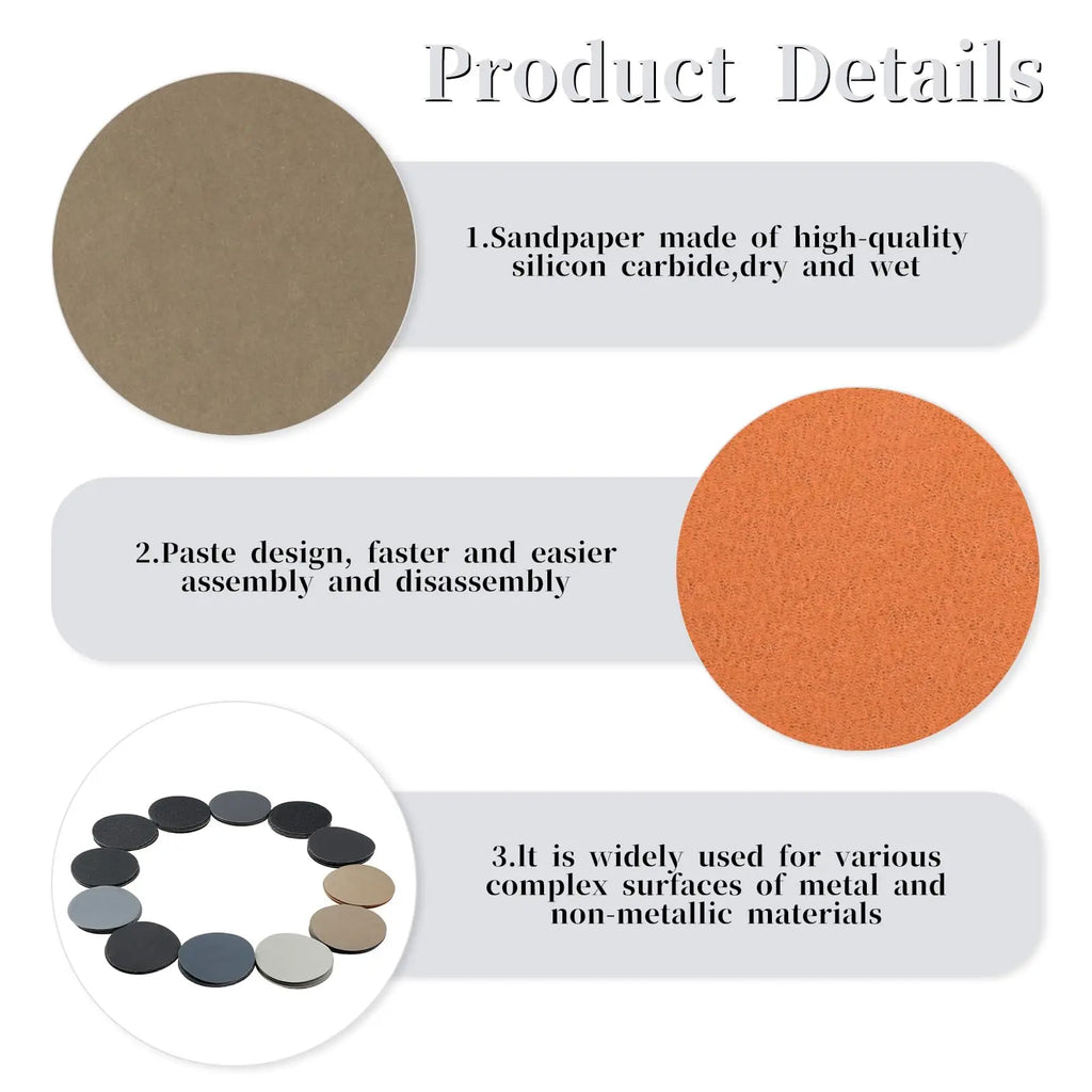 3 Inch Wet and Dry Sanding Paper 75mm Silicon Carbide Sandpaper 4/50/130 Pcs Hook and Loop Sanding Pad for Polishing Car Metal