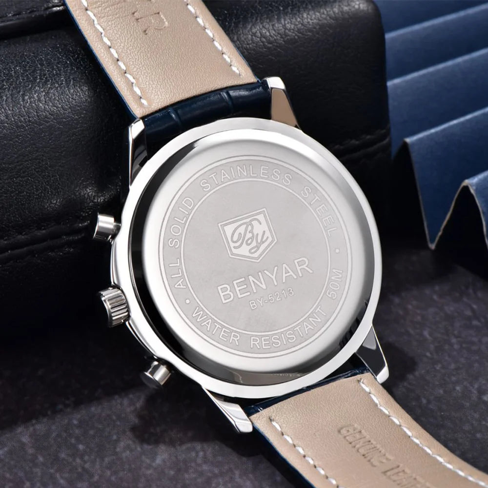 BENYAR New 46MM Men's Top Brand Business Quartz Chronograph Watch Waterproof Sports Men's Quartz Watch Gift Box Packaging