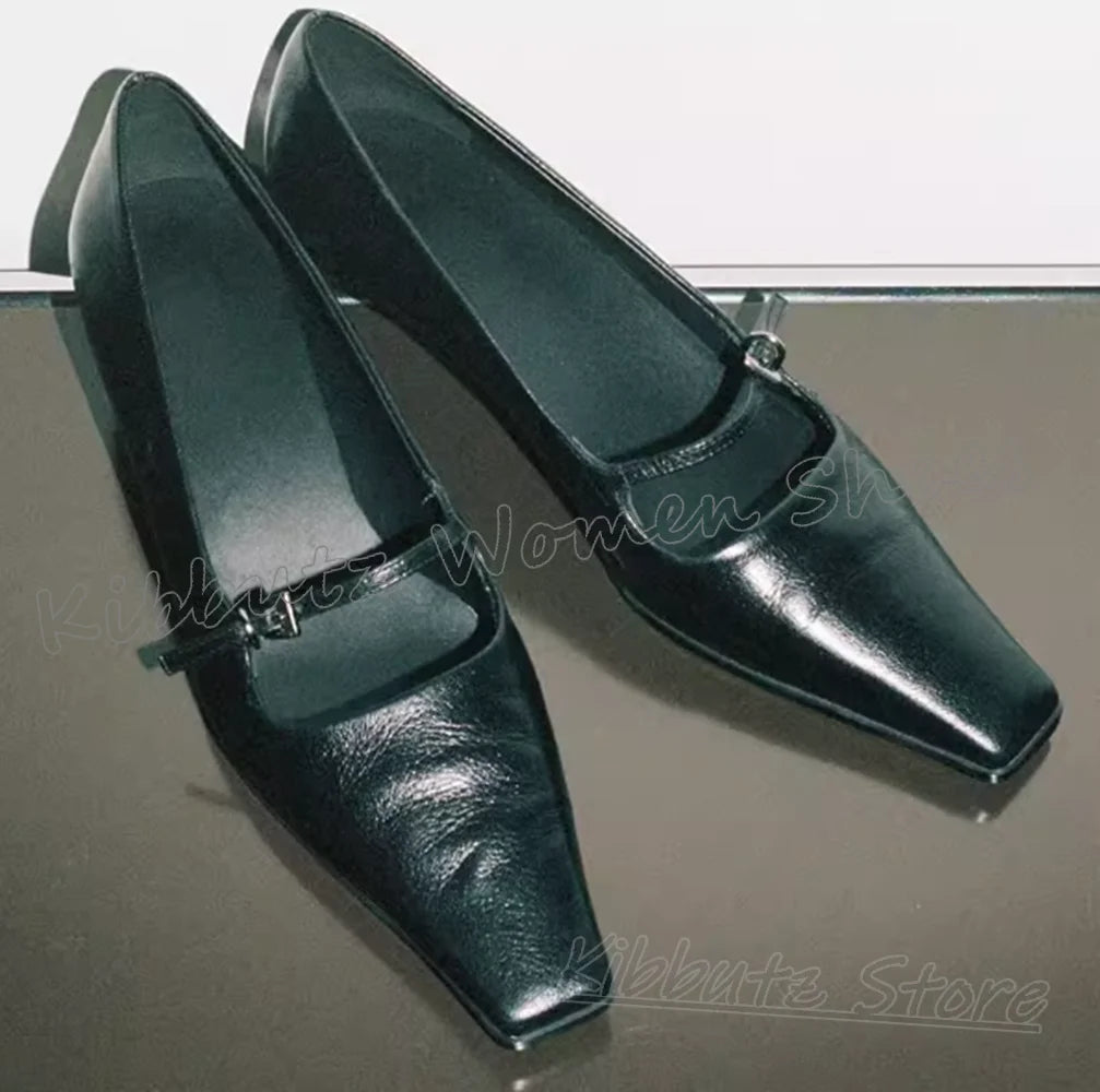 Mary Jane Pumps Belt Buckle Leather Square Toe Kitten Heels Solid Color Women Shoes Fashion Comfortable Sexy Elegant Novelty New