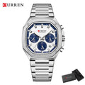 CURREN Luxury Square Chrono Watch for Men Classic Design Gold Accents on Black Dial Fashion Quartz Wristwatch Luminous Hands