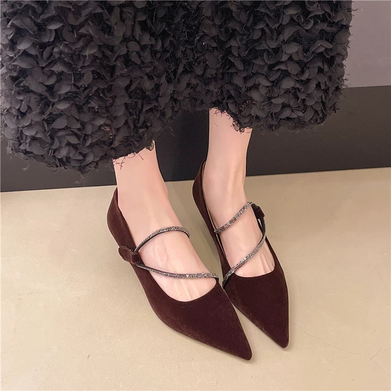 2026 Autumn New Women's Low-Heel Shoes Luxurious Rhinestone Designer Women High Heels Comfortable Outdoor Walking Shopping Shoes