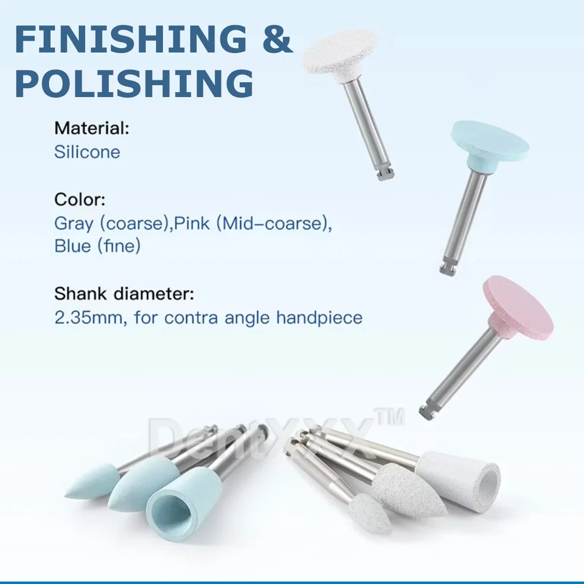 12pcs/box RA Handle Polishing Combo Set, 9 silicone rubber grinding heads＆ 3 cyclone wheels, coarse/fine/mirror polishing