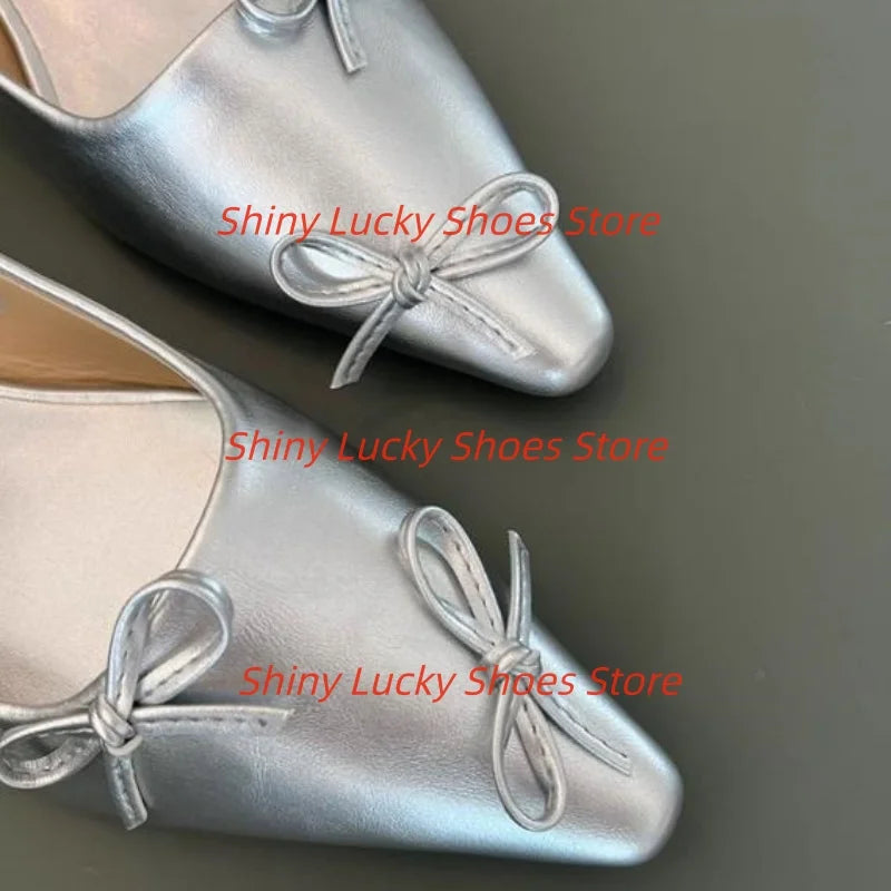 Butterfly-knot Shoes for Womens Pointed Toes Flat Heels Female Ballets Shallow Ladies Sewing Lines Chassure Femme Solid Zapatos