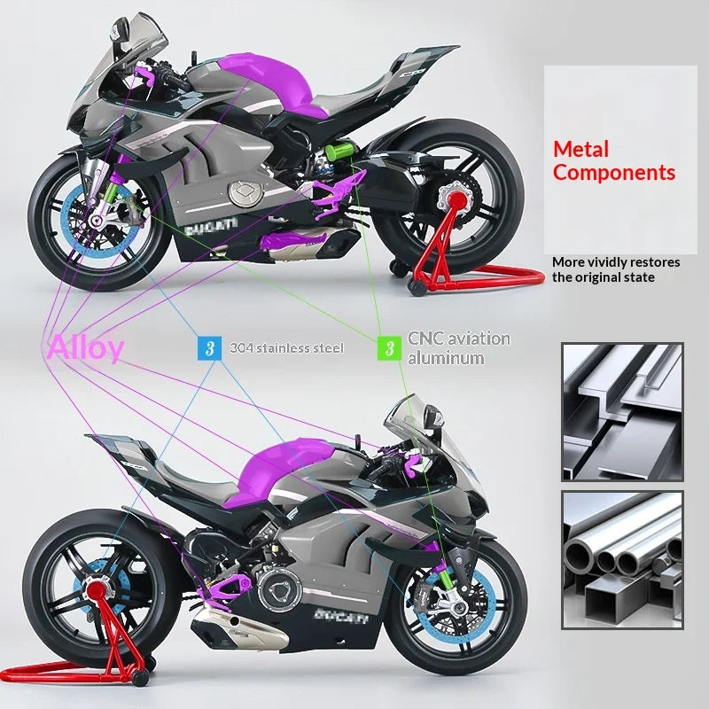 XLG 1:7 Ducati Panigale V4S Motorcycle Model - Alloy Die-Cast with Smoke Effect & Light/Sound Official Licensed Collector‘s Gift