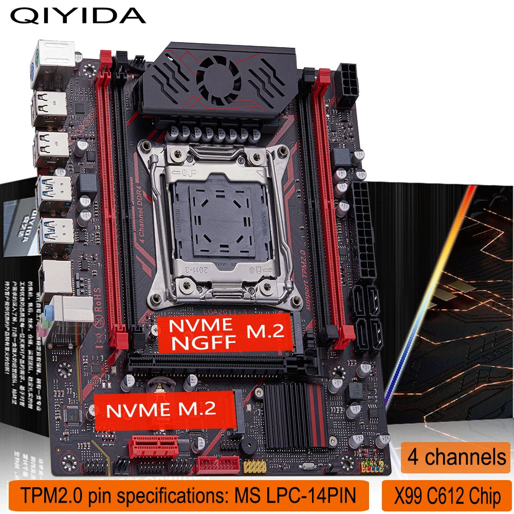 QIYIDA X99 H9S Motherboard Set Kit With LGA2011-3 Xeon E5 2630 V4 CPU DDR4 16GB REG ECC Memory M.2 TPM 2.0 Interface 4 Channels