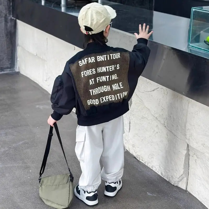 Boys' Baseball Jacket 2025 Spring Autumn Korean Style Trendy Jacket Versatile Streetwear for Kids Fashionable Cozy Outerwear