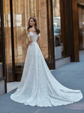 Luxury Off Shoulder Sweetheart Mermaid Wedding Dress Detachable Robe Elegant Lace Decal Garden Bride Dress Customized