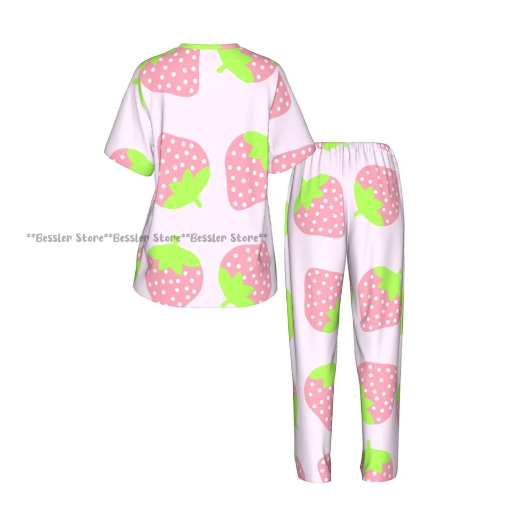 Women's Comfort Pajamas Women's Cute Pink Strawberries Short Sleeve Set Sleepwear