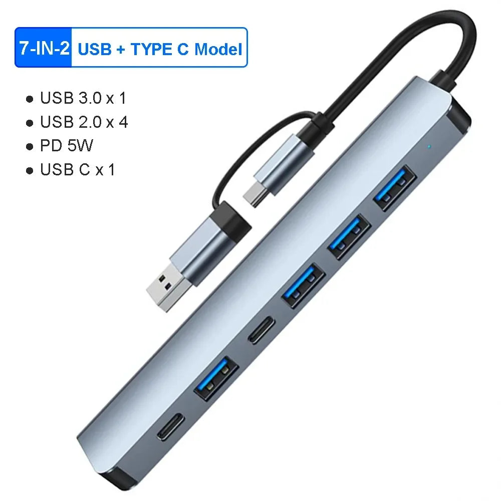 8 Ports USB C HUB USB A TYPE-C HUB Concentrator USB C Docking Station 5Gbps Multi Adapter SD TF Card Reader For MacBook Air PC