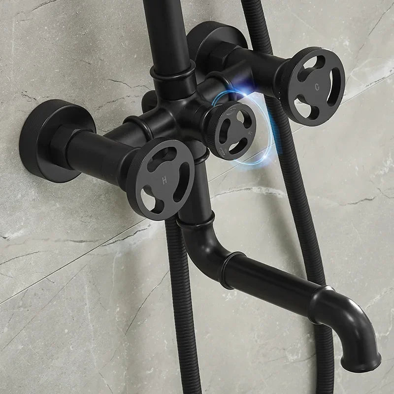 Industrial Style Wall Mounted Hot and Cold Shower System for Hotel Bathroom Set with Brass Mixed Valve Shower Set SF6007
