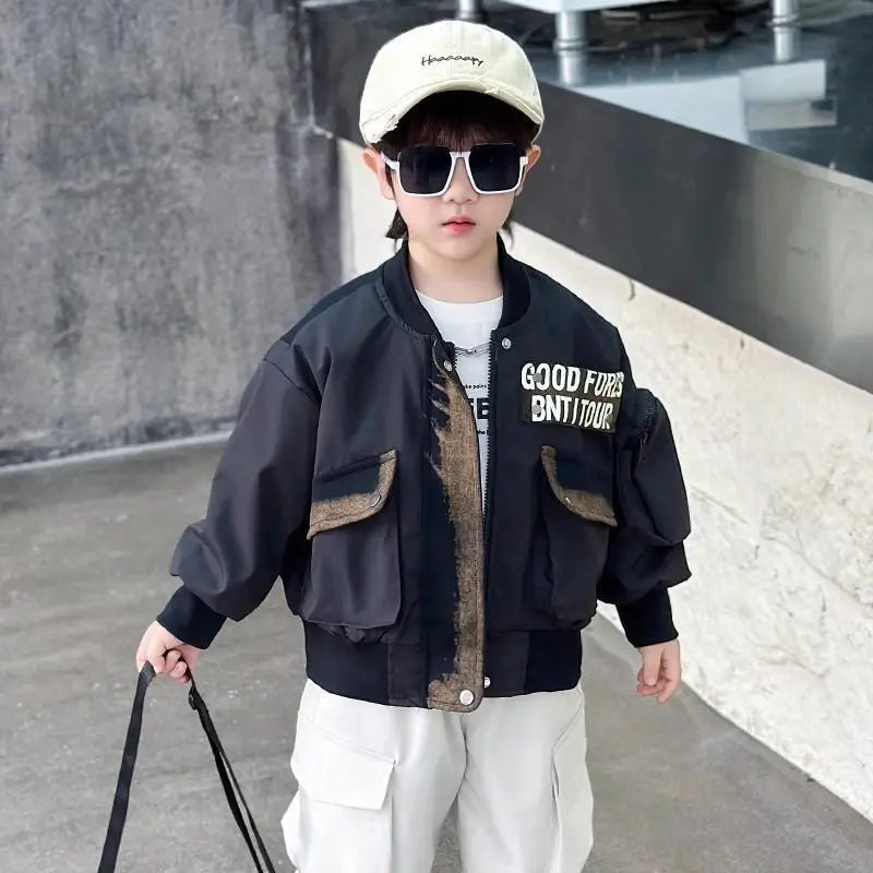 Boys' Baseball Jacket 2025 Spring Autumn Korean Style Trendy Jacket Versatile Streetwear for Kids Fashionable Cozy Outerwear