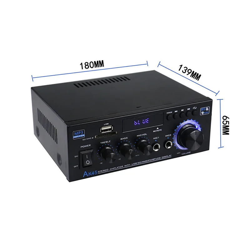 AK45 800W Home Digital Amplifiers Audio Bass Audio Power Bluetooth Amplifier Hifi FM Music Subwoofer Speakers USB SD Mic Input