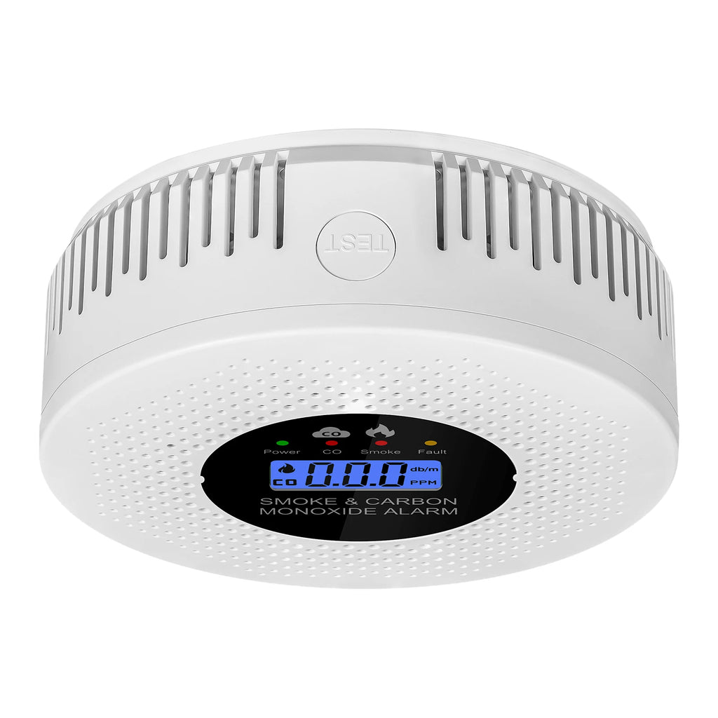 Smoke and CO Alarm with LCD Display 2 in 1 Fire Alarm Smoke Detector Powered by Battery for Home Office RV Hotel