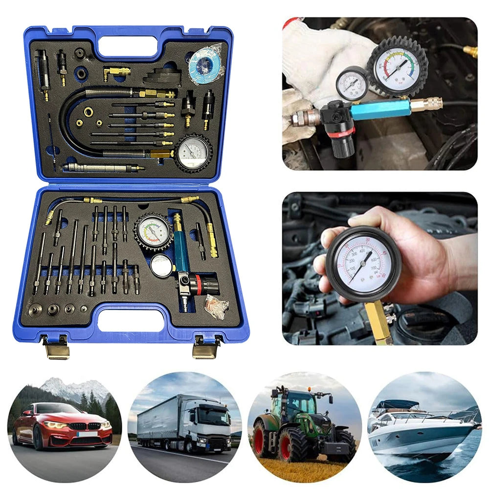 46Pcs Pressure Testing Tool Kit Pneumatic Hydraulic Pressure Gauge Set with Quick Couplers Adapters AC DC Diagnostic Manifold