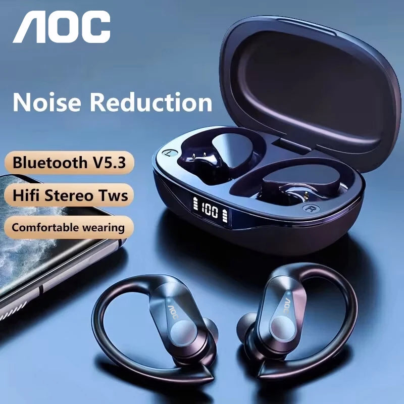 Choice AOC Sports Wireless Bluetooth 6.0 Earphones Waterproof LED Battery Display Gaming Low Latency LP75