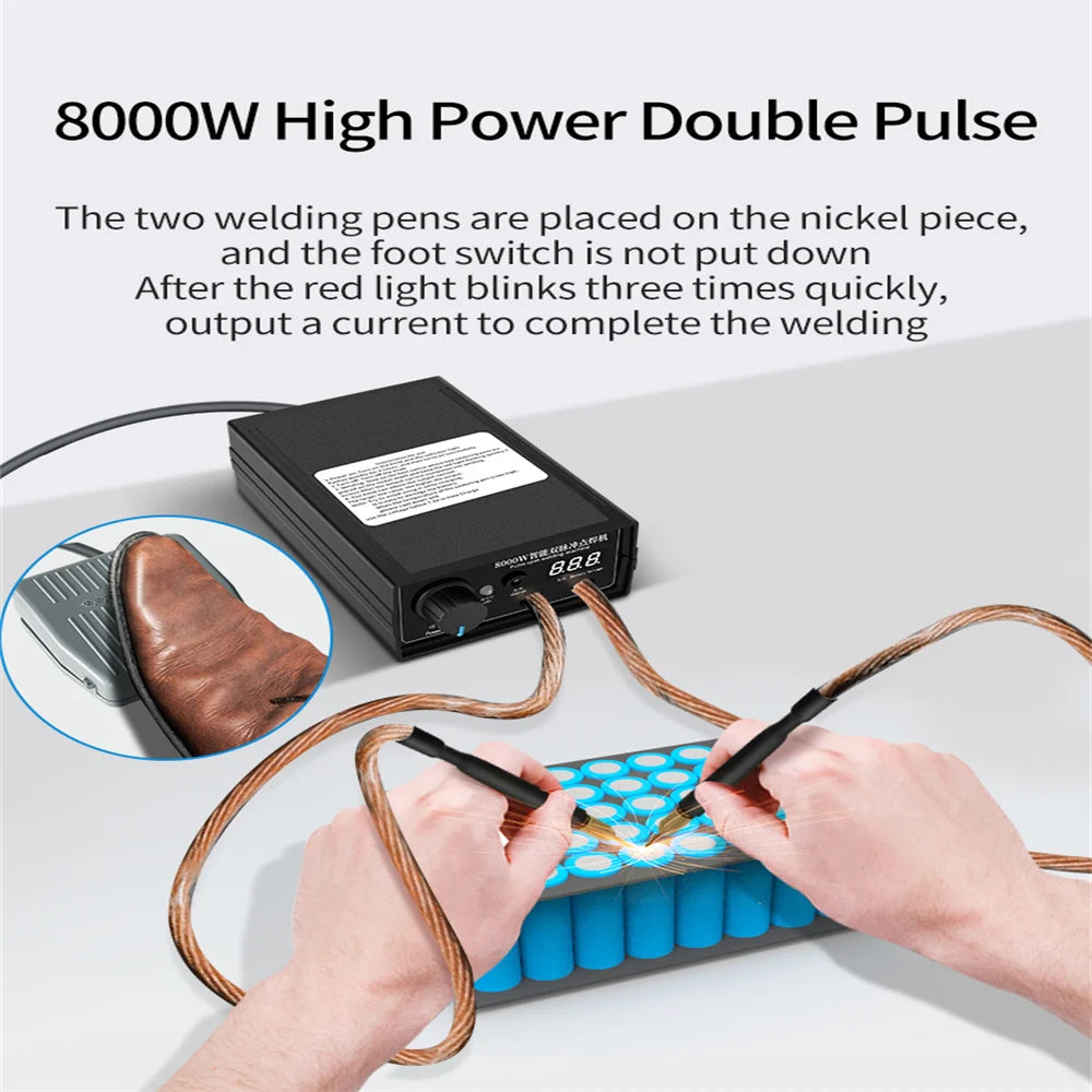 8000W Spot Welder High Power Handheld Spot Welding Machine Portable 1200A present Adjustable Welders for 18650 Battery