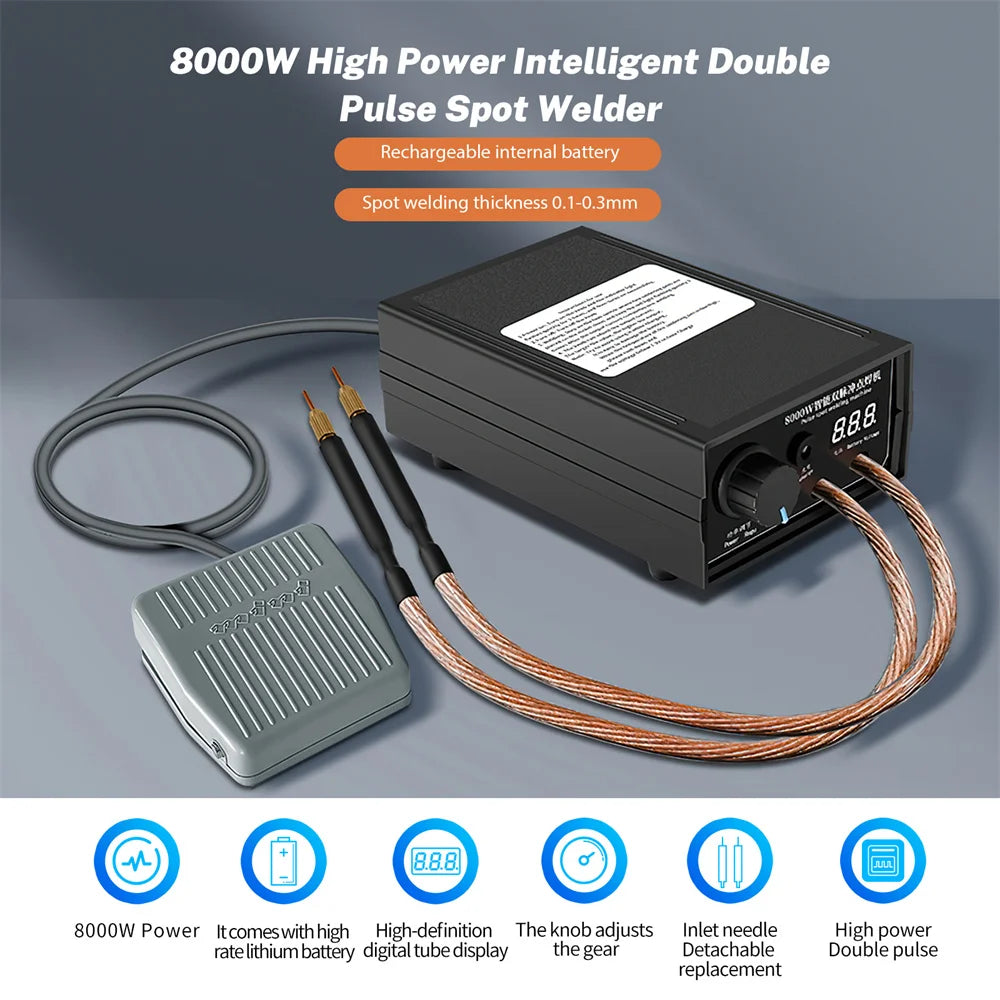 8000W Spot Welder High Power Handheld Spot Welding Machine Portable 1200A present Adjustable Welders for 18650 Battery