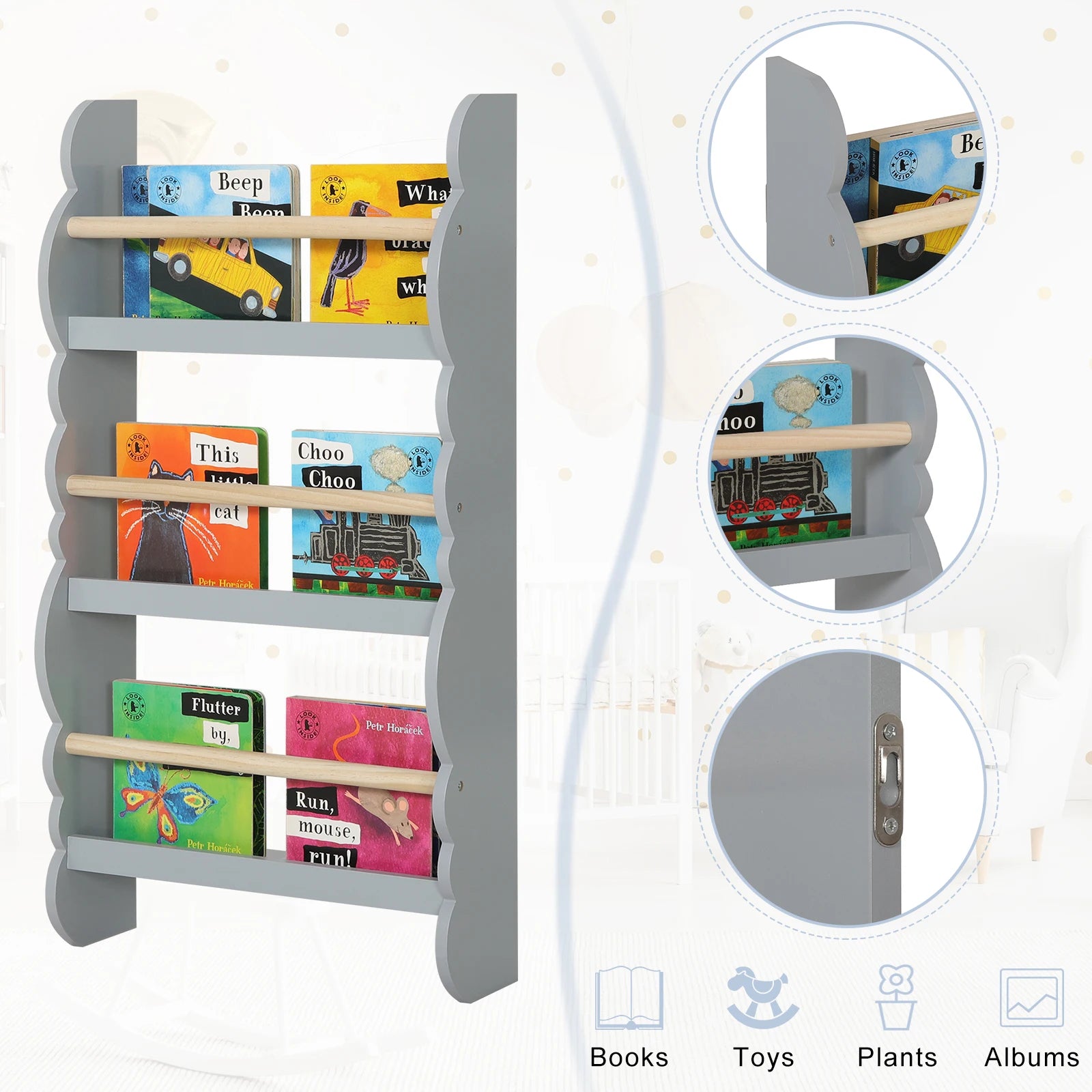 WOLTU Children's Bookshelf Kid's Bookcase Wall Shelf Book Organizer with 4 Shelves for Book Magazine Storage Kids Room Home