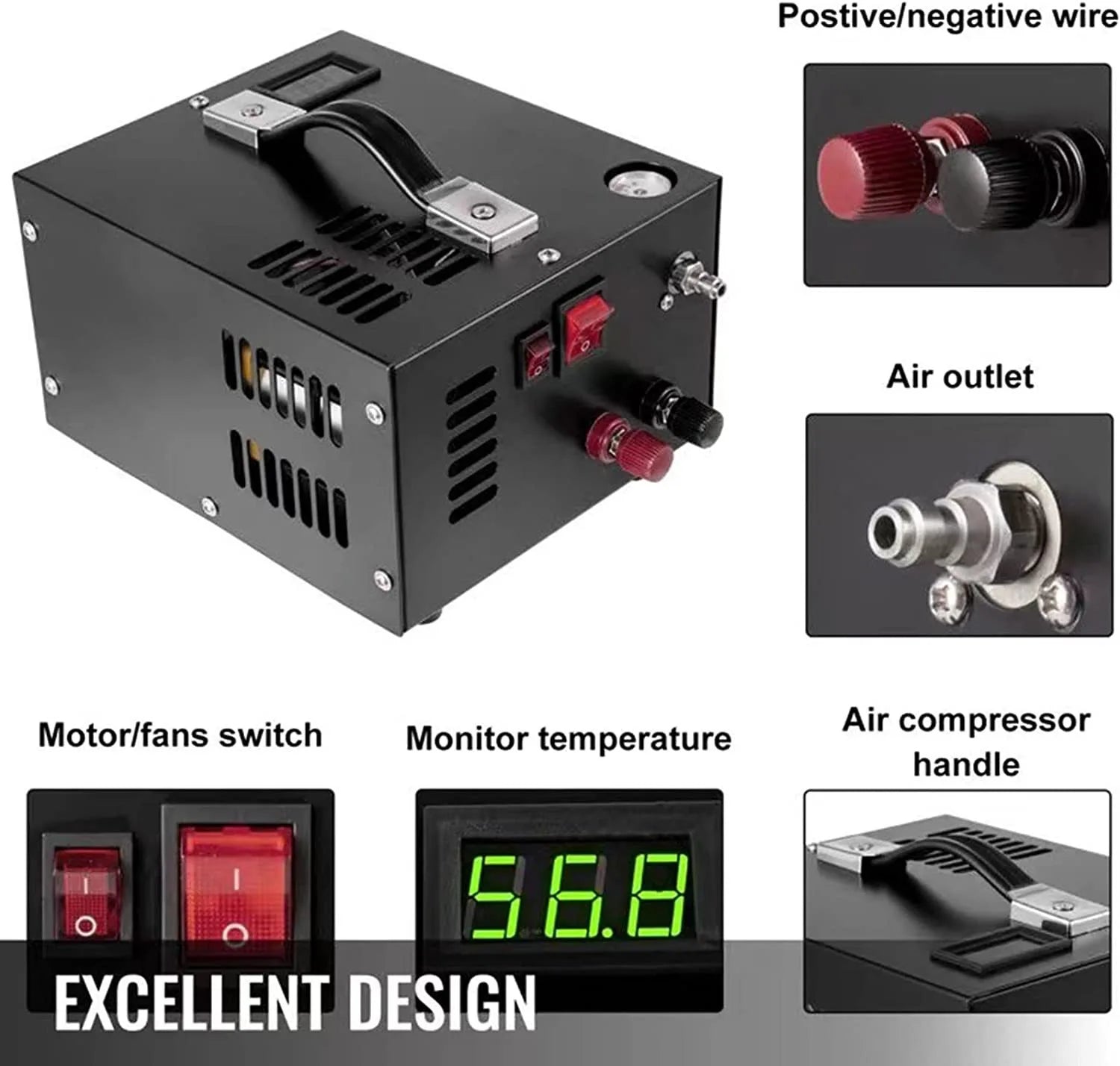 4500Psi 30Mbar Portable PCP Air Compressor Pump 12VDC/110V/220V Power Oil/Water-Free High Pressure Diving Bottle Air Rifle