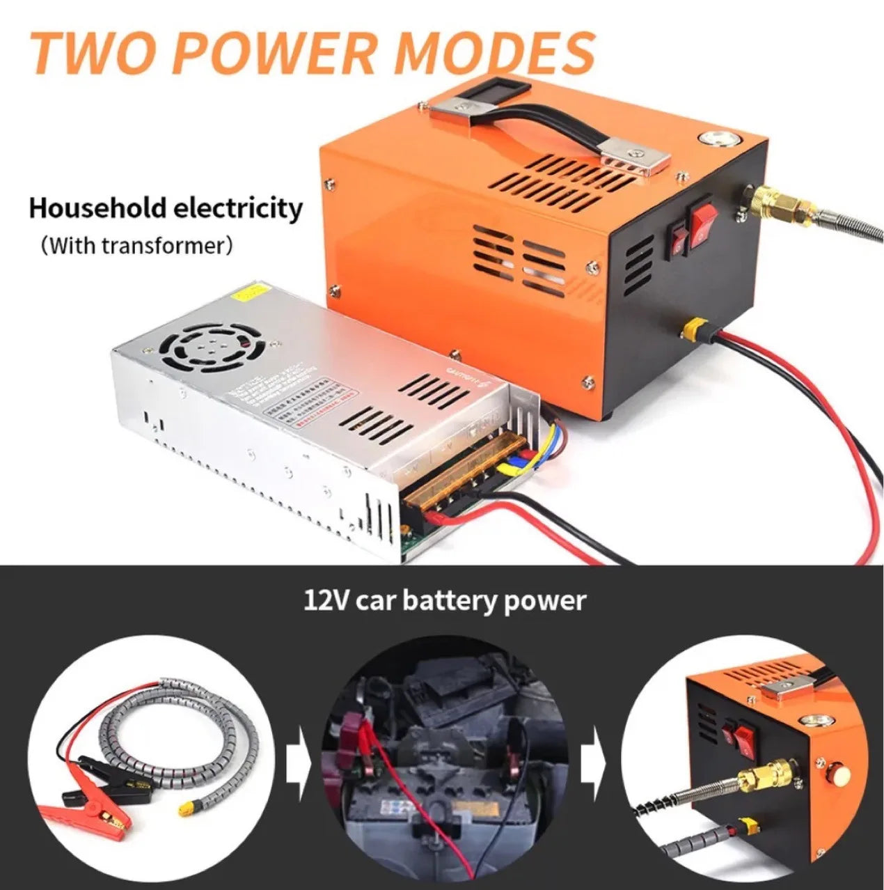 4500Psi 30Mbar Portable PCP Air Compressor Pump 12VDC/110V/220V Power Oil/Water-Free High Pressure Diving Bottle Air Rifle