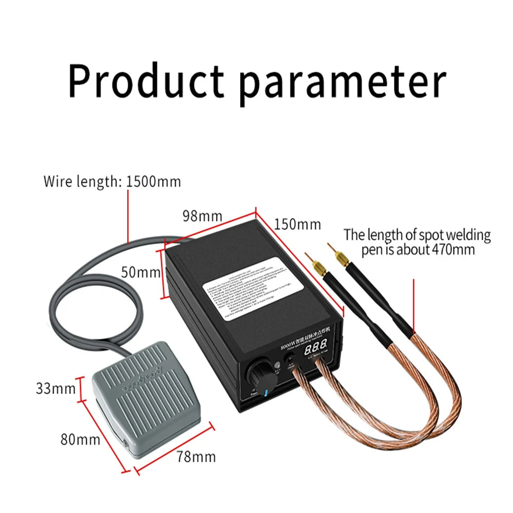 8000W Spot Welder High Power Handheld Spot Welding Machine Portable 1200A present Adjustable Welders for 18650 Battery