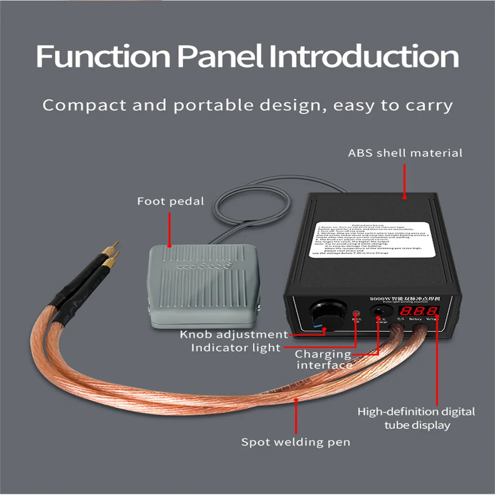 8000W Spot Welder High Power Handheld Spot Welding Machine Portable 1200A present Adjustable Welders for 18650 Battery