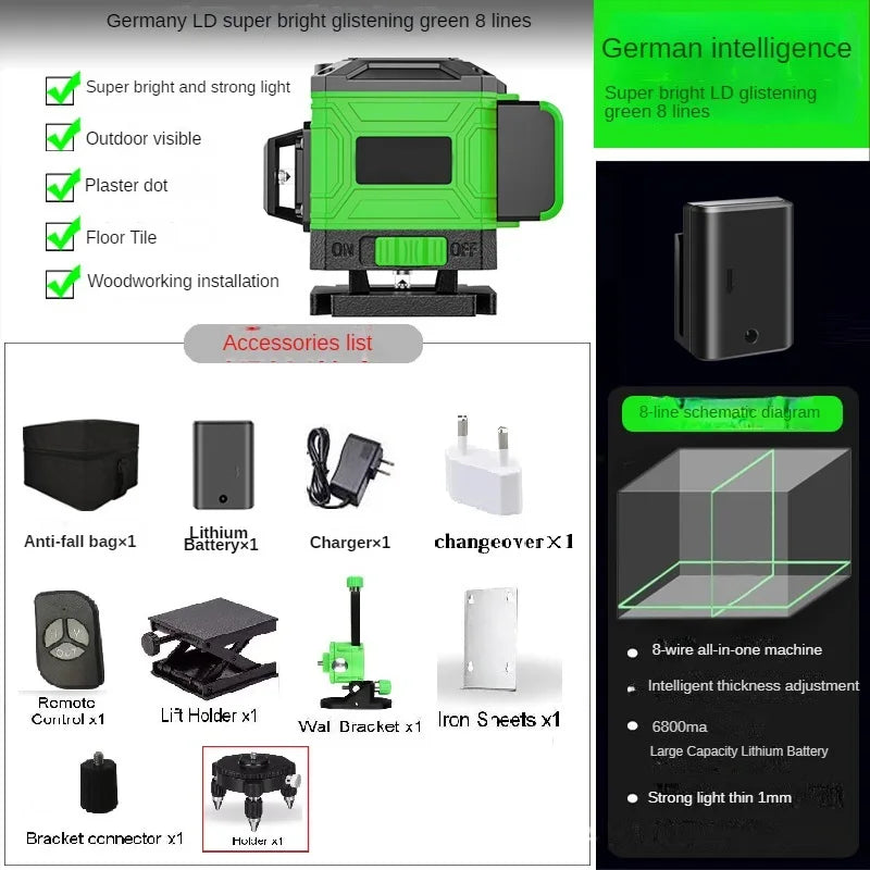 8/12/16 Lines Laser Level 3° Selfleveling Function Leveling Tool Omnidirectional Ground Wall Sticker Line with 1.2M Tripod Stand