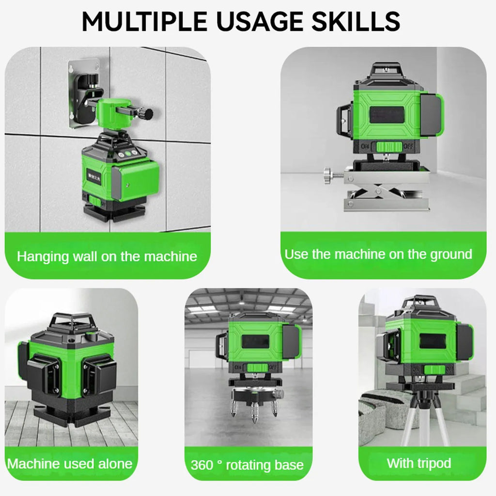 8/12/16 Lines Laser Level 3° Selfleveling Function Leveling Tool Omnidirectional Ground Wall Sticker Line with 1.2M Tripod Stand