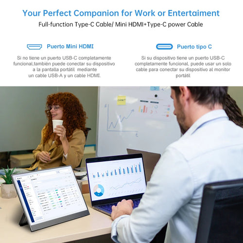 14" Portable IPS Monitor 1920x1200 Resolution Screen Touch or Non-Touch Option HD Type-C Mobile Office & Gaming Display