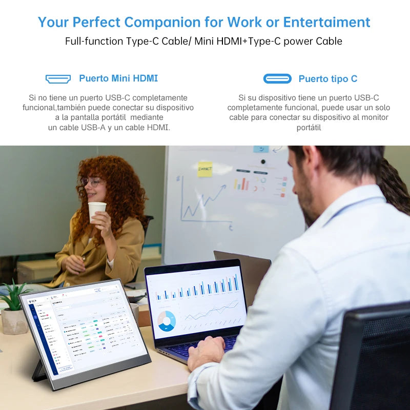 14 '' Portable IPS Monitor 1920x1200 Resolution Screen Touch or Non-Touch Option HD Type-C Mobile Office & Gaming Display