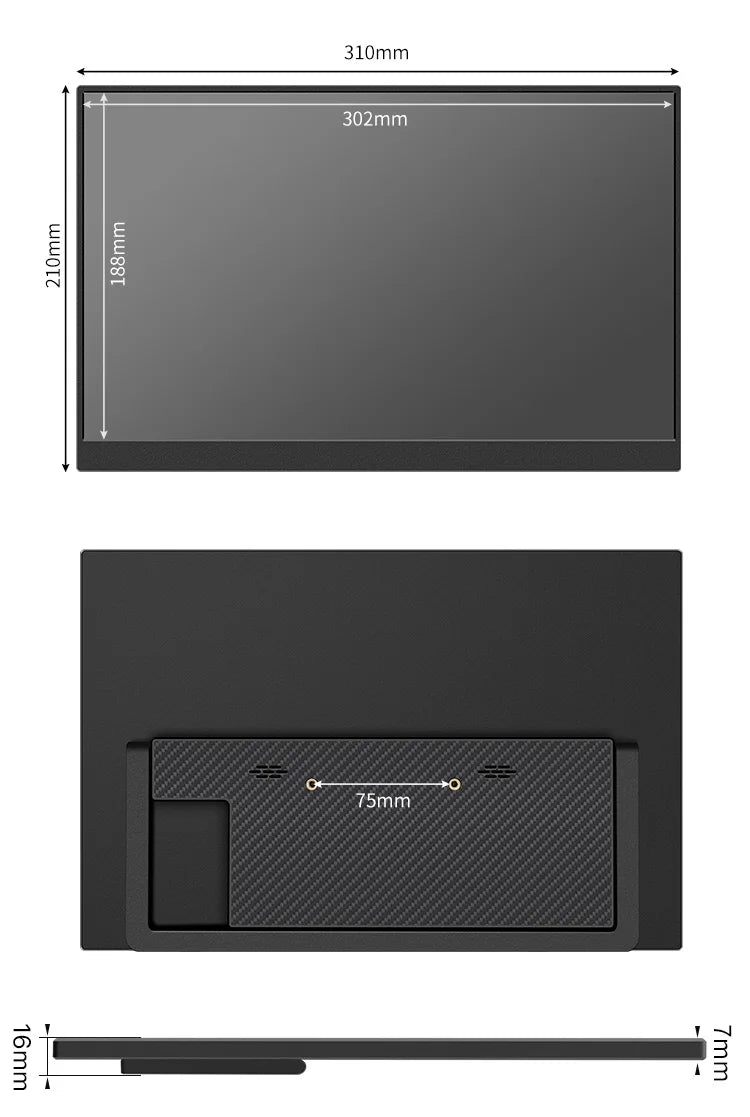 14 '' Portable IPS Monitor 1920x1200 Resolution Screen Touch or Non-Touch Option HD Type-C Mobile Office & Gaming Display