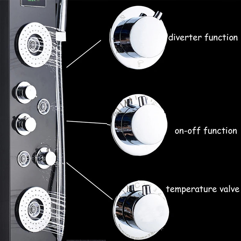 LED Light Bathroom Shower Faucet Set LED Rainfall Shower Panel System Bathtub Water Mixer Tap Massage SPA Temperature Screen