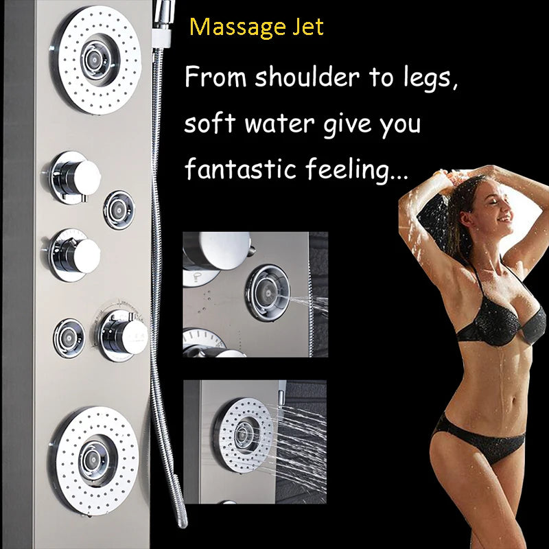 LED Light Bathroom Shower Faucet Set LED Rainfall Shower Panel System Bathtub Water Mixer Tap Massage SPA Temperature Screen