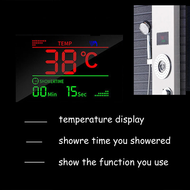LED Light Bathroom Shower Faucet Set LED Rainfall Shower Panel System Bathtub Water Mixer Tap Massage SPA Temperature Screen
