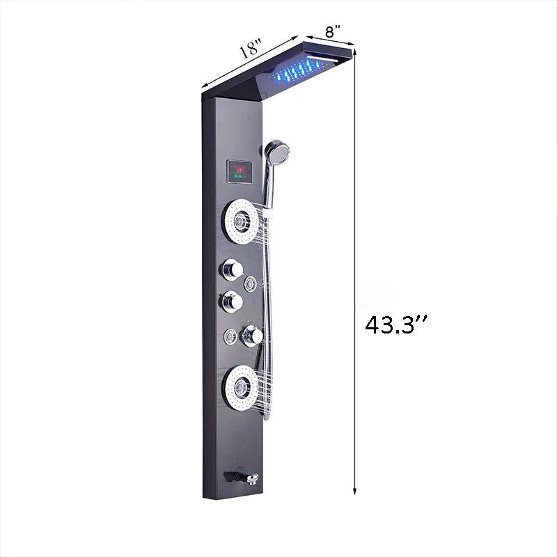 LED Light Bathroom Shower Faucet Set LED Rainfall Shower Panel System Bathtub Water Mixer Tap Massage SPA Temperature Screen