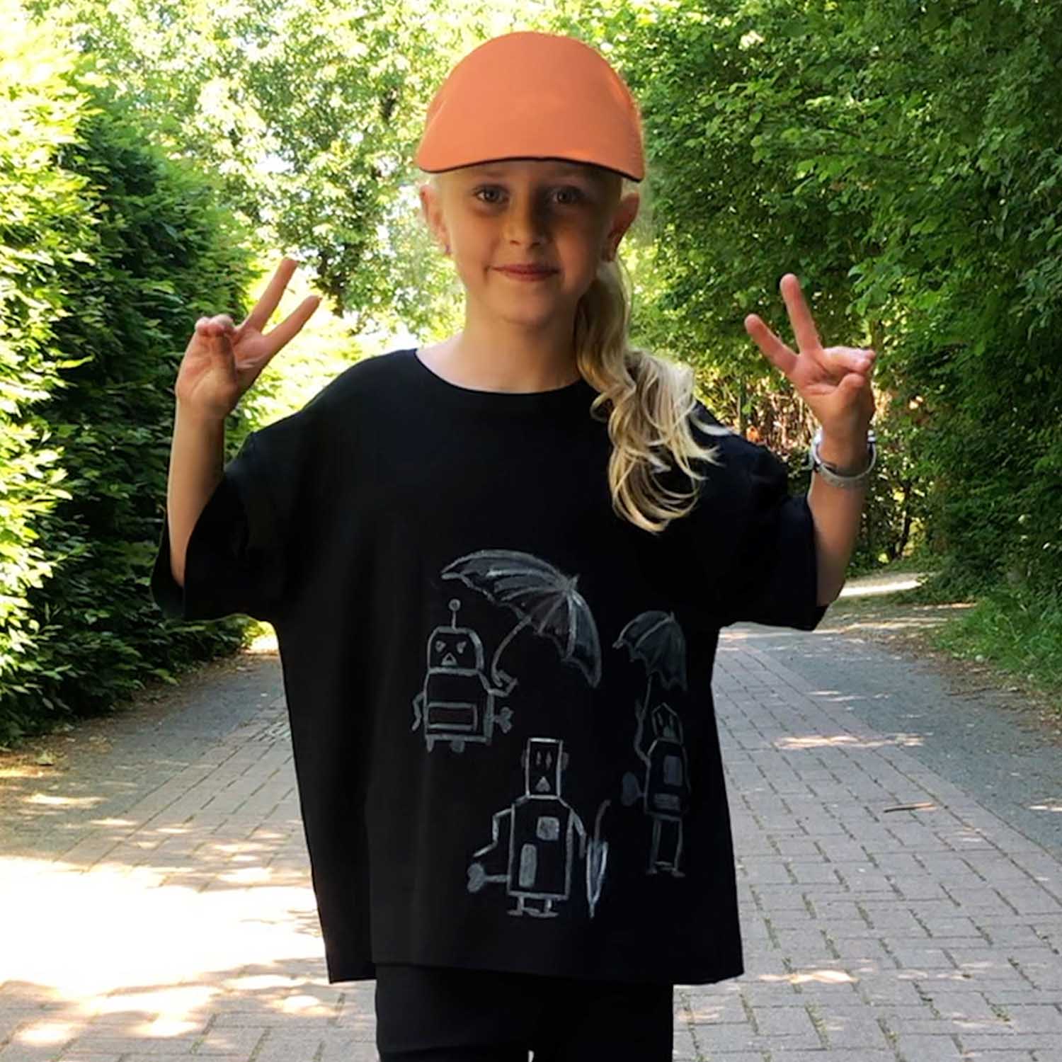 Hand-Painted Oversized Black T-Shirt for Kids