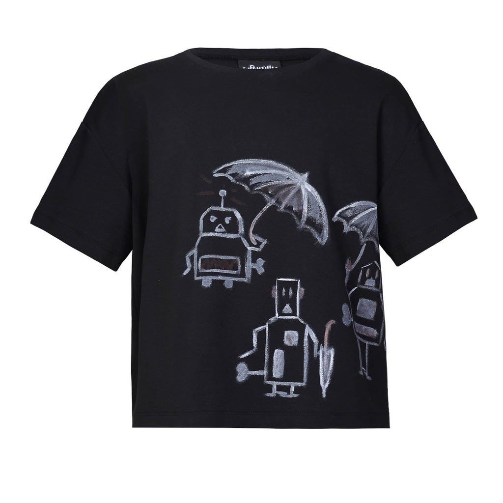 Hand-Painted Oversized Black T-Shirt for Kids
